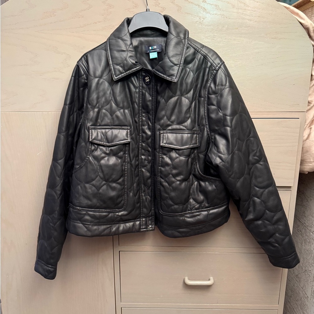 Anthropologie Black Quilted faux Leather Jacket